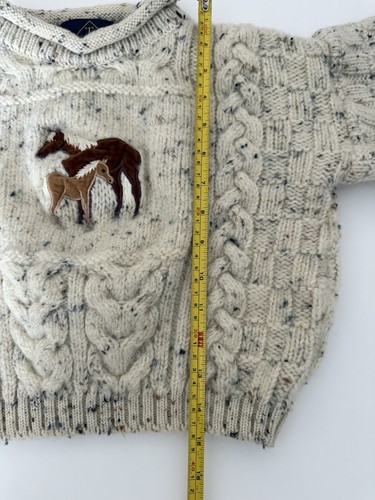 Tivoli Aran Wool Chunky Cable Knit Children's Sweater - Age 4/5 Horses - Picture 6 of 6