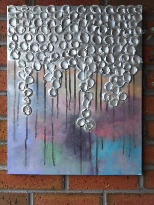  Modernes silbernes Acrylgemälde abstrakt geometrisch Wandkunst, bunt modern
