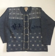 Woolrich Fair Isle Nordic Wool Sweater Jacket Latch Close Sz L Embroidery