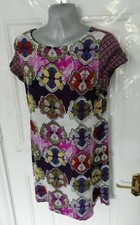 WHITE STUFF Ladies Size 12 Purple Yellow Blue Floral Multi Shift Viscose Dress