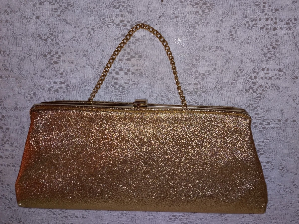 VINTAGE METALLIC GOLD CLUTCH EVENING BAG Handbag Elegant Timeless Design