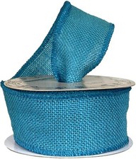 Turquoise Blue Fabric Burlap Ribbon - 2 1/2" x 10 Yards, Wired Edge, Christmas