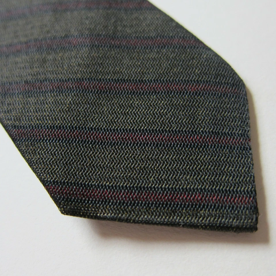 Corbata a rayas ajustada Repp de colección años 60 gris verde marrón con rojo 55 a mediados de siglo Foto 3 de 4