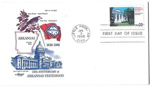 4 '86-'89 FDCs Arkansas Statehood (2), Virginia Statehood, Settling of Oklahoma