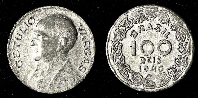 BRAZIL Dr. Getulio Vargas Copper-Nickel 1940 100 Reis  XF  KM# 544 ( 27 603)