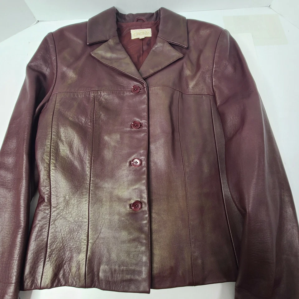 Women's Cache Size 4 Purple 100% Leather Button Down Jacket EUC super soft! EC - Image 2 of 4