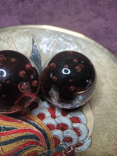 2 Vintage Bubble Cranberry, Ruby Red 3" Round Art Glass Ball Paperweights - Picture 9 of 13