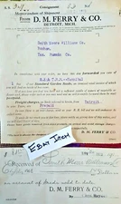 1919 Detroit MI. D.M. FERRY AND CO  SEEDS M K& T RAILROAD SHIPPING & CHECK