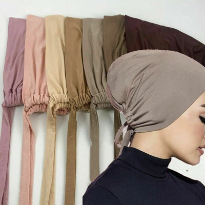 Muslim Stretch Turban Cap Inner Hijab Islamic Underscarf Bonnet Solid Modal Caps - Photo 1/4