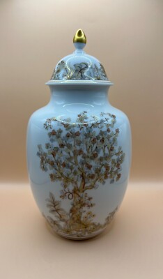Vintage Retro mittelgroße Urne Gewürz Ingwer Glas A K Kaiser Blumen Baum Design
