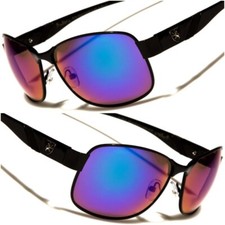 Modern Black Green Mirrored Lens Elegant Sporty Mens Rectangle Golf Sunglasses