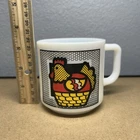 Vintage 1970s Milk Glass Mug Chicken On Nest Red Yellow Black