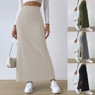 Sexy Damen Hohe Taille Sommer Hüftrock Freizeitrock Schlitz Pulli Röcke Maxirock