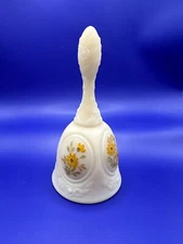 Fenton Satin Custard Glass Bell, Signed By Artist, 6 1/2" with Fenton Sticker