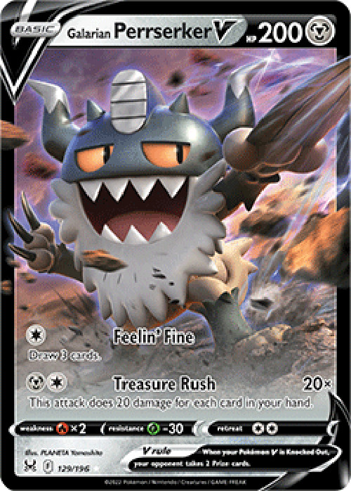 Galarian Perrserker V 129/196 Lost Origin Pokemon Trading Card Near Mint English
