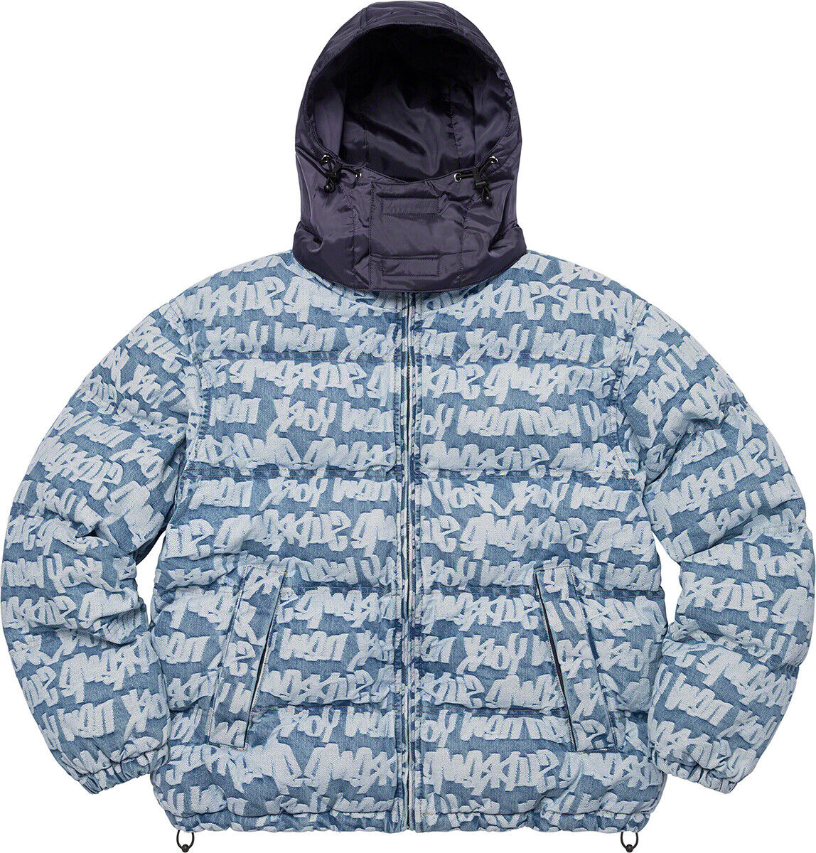 IN HAND Size S - Supreme Fat Tip Jacquard Denim Puffer Jacket Blue