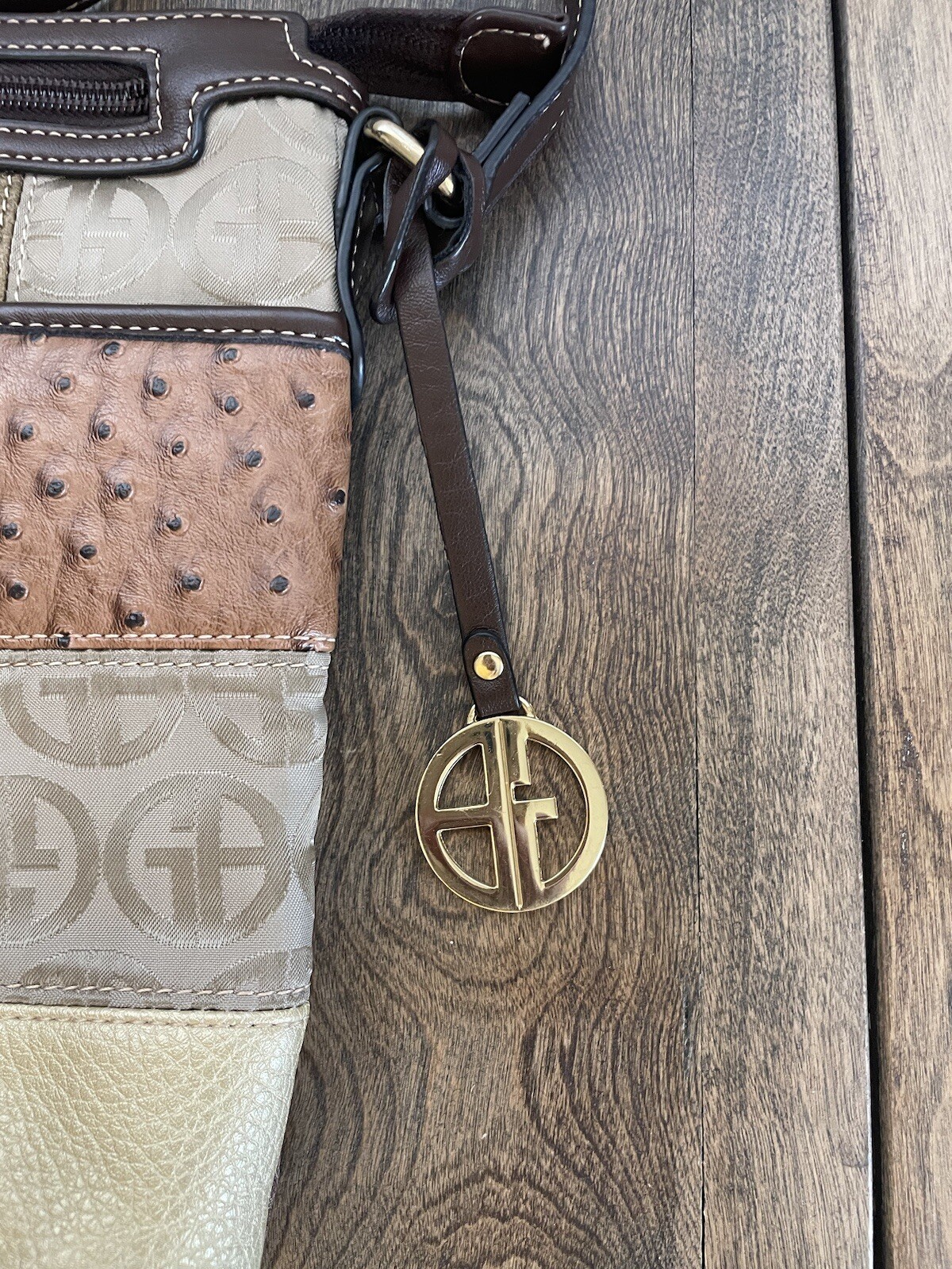 GIANI BERNINI Leather Canvas Logo Patchwork Cross… - image 15