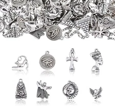 10 Egyptian Charms Assorted Lot Antiqued Silver Eye of Horus Mixed Lot