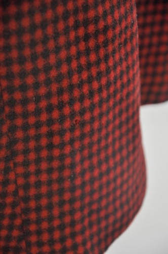 Vintage 1940s Red & Black Check Wool Coat w/ Oversized Collar Pockets Christmas - Picture 4 of 7