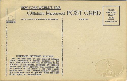 Postal de intereses del consumidor de la Feria Mundial de Nueva York 1939 - Imagen 2 de 2
