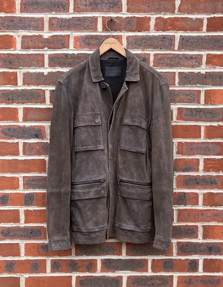 AllSaints Mens CIVIL Suede Military Jacket MEDIUM Brown Biker All Saints Leather - Image 2 of 4