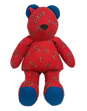 Red Teddy Bear Plush Stuffed Animal Toy Polka Dots Flowers Blue Hearts 17"