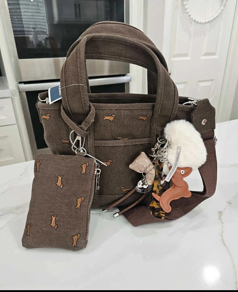 Madden Girl Dachshund Viral Tote Bag with Charms Color Brown NWT - Image 2 of 4