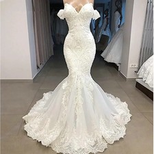Mermaid Wedding Dresses Off the Shoulder Lace Appliques Sleeveless Bridal Gown
