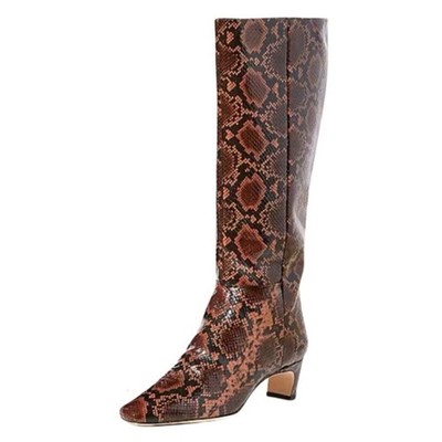 NWOB Antonio Melani Brown Python Snake Print Patent Leather Boots Zip Sz 8M
