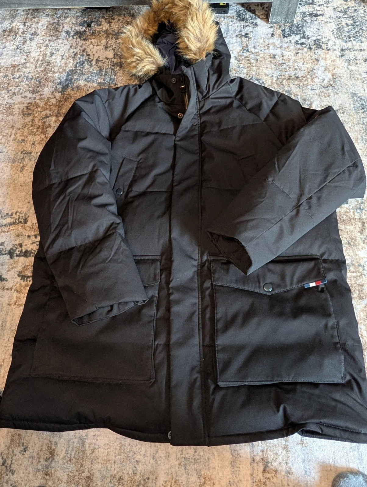 Tommy Hilfiger Parka Jacket Mens XL Black Faux Fur Hood Puffer Coat