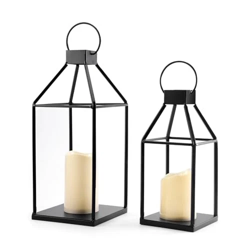 Lanterns Decorative Indoor for Fireplace Decor Black Metal Candle Lantern for - Picture 2 of 8