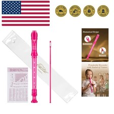 School-Approved Pink Soprano Recorder with Fingering Chart and Storage Bag