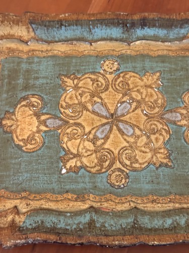 Par de bandejas de toleware florentinas italianas vintage pintadas a mano madera dorada, Italia - Imagen 6 de 14
