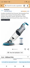 Cordless Handheld Pool Vacuum, Rechargeable Pool Cleaner with 2-Speed Cleaning..