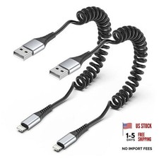 Coiled Lightning Cable for Car, 2 Pack 3FT 3 Feet USB-A to Lightning