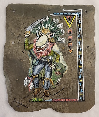 Vintage Carole Sandrock on Slate Hopi Kachina Soyok Mana Hopi Tribe  12'' x 10''