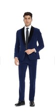 Wehilion Velvet Men's Suit Shawl Lapel Prom Royal Blue Tuxedo Jacket Banuqet 2Pc