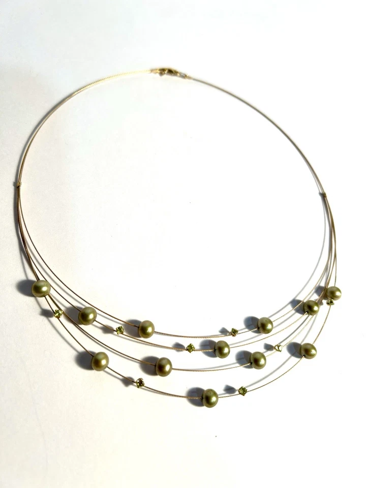 UNIQUE ADI PAZ   14K GOLD 5 STRAND PEARL & WHITE TOPAZ NECKLACE IN  BOX - Image 2 of 4