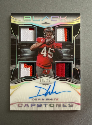 2024 PANINI BLACK CAPSTONES DEVIN WHITE ON CARD AUTO/4X PATCH #18/25 BUCCANEERS