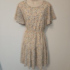Floral Chiffon Flutter Sleeve Tiered Sundress L Coastal Cowgirl Cottage Prairie