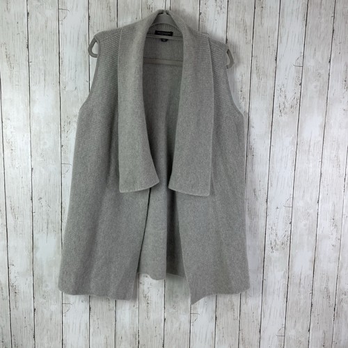 SAKS FIVE AVENUE Damen Pullover Gr. L 100% Kaschmir grau gerippt ÄRMELLOS lang