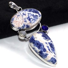 Long Sodalite Iolite 925 Silver Plated Handmade Pendant 3" Women Gifts AU f825