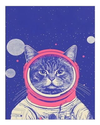 Kosmische Katzen Wandkunst Verspieltes Astronauten Design Pop Art Laun