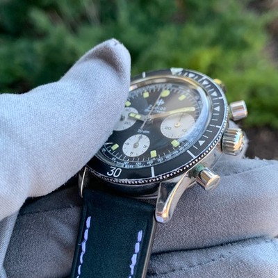 Vintage Zodiac Sea-Chron Reverse Panda 39mm Chronograph Wristwatch