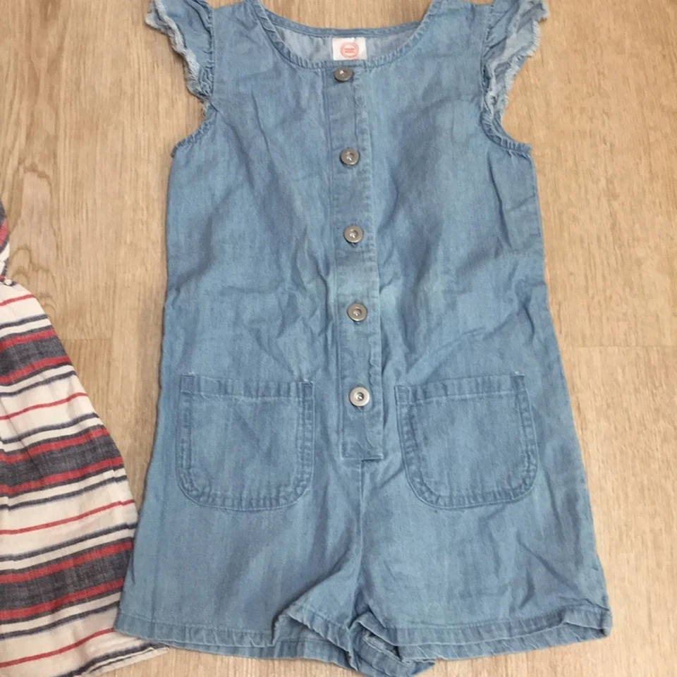 Cherokee Striped Patriotic 4th of July Dress & Wonder Nation Chambray Romper 4/5 - Image 4 of 4