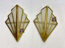 Art Deco Elegance: Frosted Glass & Brass Wall Sconce Pair – Timeless Home Lights