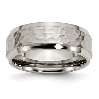 Titanium 8mm Beveled Edge, Hammered And Polished Band