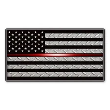 Magnet-Mini Thin Red Line American Flag Diamond Plate 4.7" x 3.875"