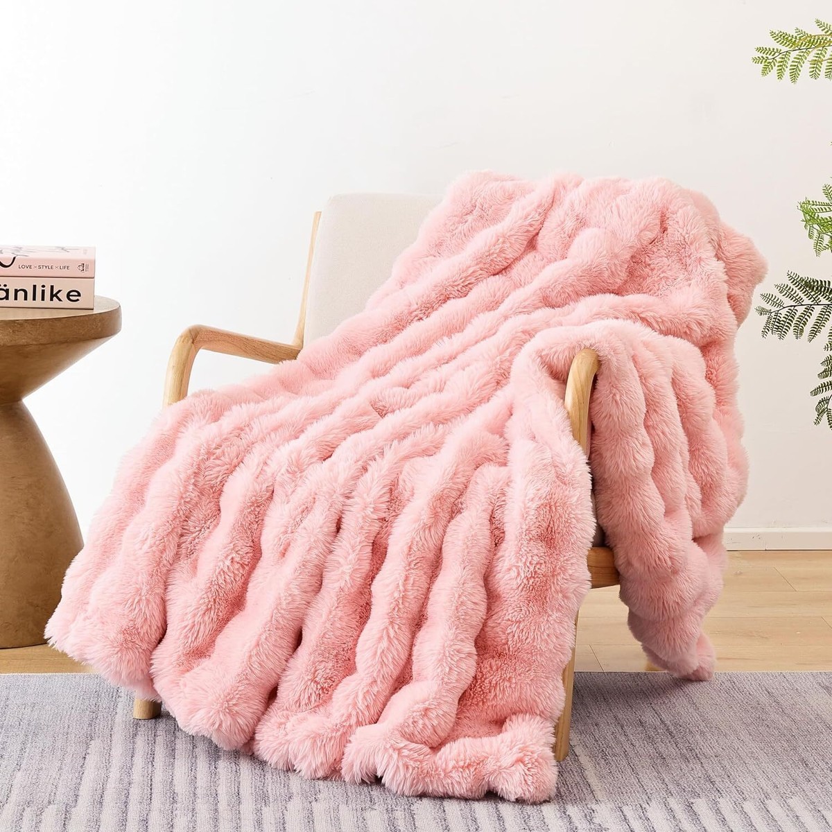 Smoofy Faux Fur Blanket Rabbit Fleece Blush Pink Fluffy 50