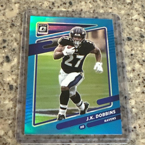 J.K. Dobbins 2021 Donruss Optic #129 Light Blue Prizm 200/299-Baltimore Ravens